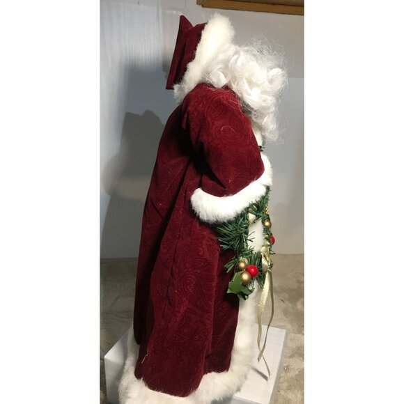 Porcelain Face Santa Claus Figurine Tree Topper Red Velvet & Faux Fur Coat 18" - Picture 6 of 11